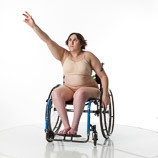 360 degree views of a female art model with spina bifida posing in a wheelchair
