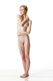 360 degree rotatable art reference photo of a nude female art model in a pose perfect for sculptors, painters and art students