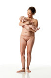 360 degree rotatable art reference photo of a female artist's model breastfeeding an infant for use by sculptors, painters and art students
