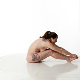 360 degree rotatable images of a nude female artist's figure model with a real woman build in a seated pose