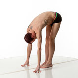 360 degree photos of a slim male art figure model standing and leaning forward to touch the floor
