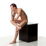 360 degree photos of a slim nude male art figure model sitting on a box