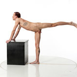 360 degree photos of a slim nude male art figure model leaning on a box