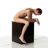 360 degree photos of a slim nude male art figure model sitting on a box