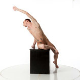 360 degree photos of a slim nude male art figure model sitting on a box