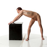 360 degree photos of a slim nude male art figure model standing and pushing on a box