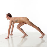 360 degree photos of a slim nude male art figure model bending over with hands on the floor