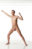 360 degree artist reference photos of a slim nude male art figure model standing in an action pose