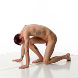 360 degree artist reference photos of a slim nude male art figure model kneeling on one knee