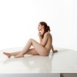 360 degree art reference photos of a nude female art model with natural pubic hair in a sitting pose