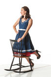 360 degree artistic reference photos of a slim pin-up model in a blue dress
