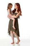 360 degree art pose reference images of a young mother with her daughter
