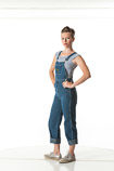 360 degree art reference photos of a classic slim pin-up model in bib overalls