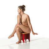 Nude 360 degree reference photos of a brunette female art model in poses for digital artists and sculpture students