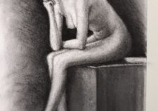 Charcoal on textured board nude female drawn by Kurt Holdorf