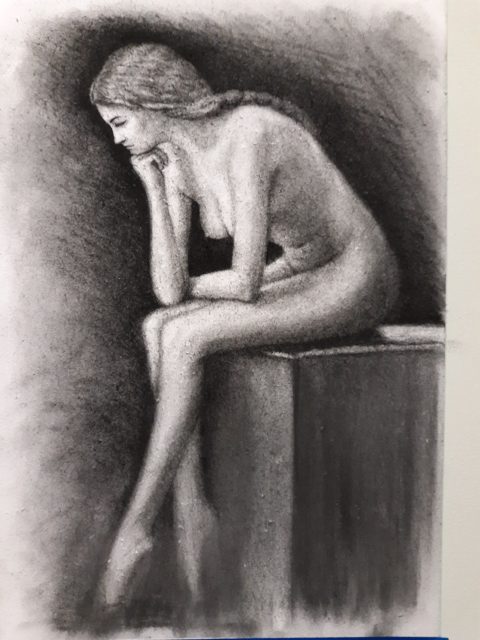 Charcoal on textured board nude female drawn by Kurt Holdorf